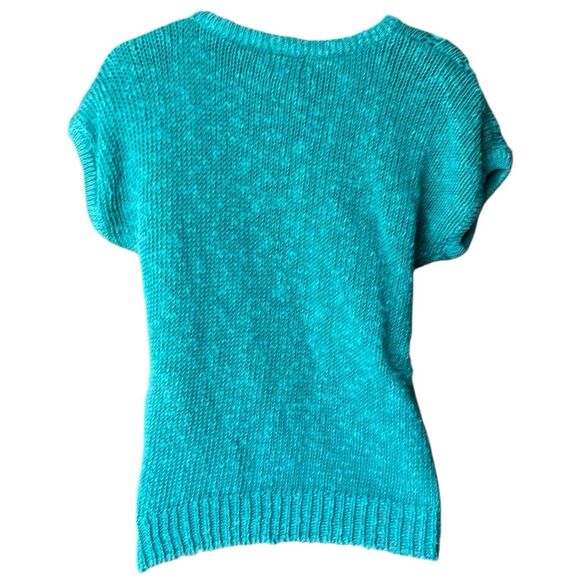 Vtg 80s KORET Turquoise Short Sleeve Pom Pom Cableknit Sweater Sz M Preppy Mom - Picture 12 of 15